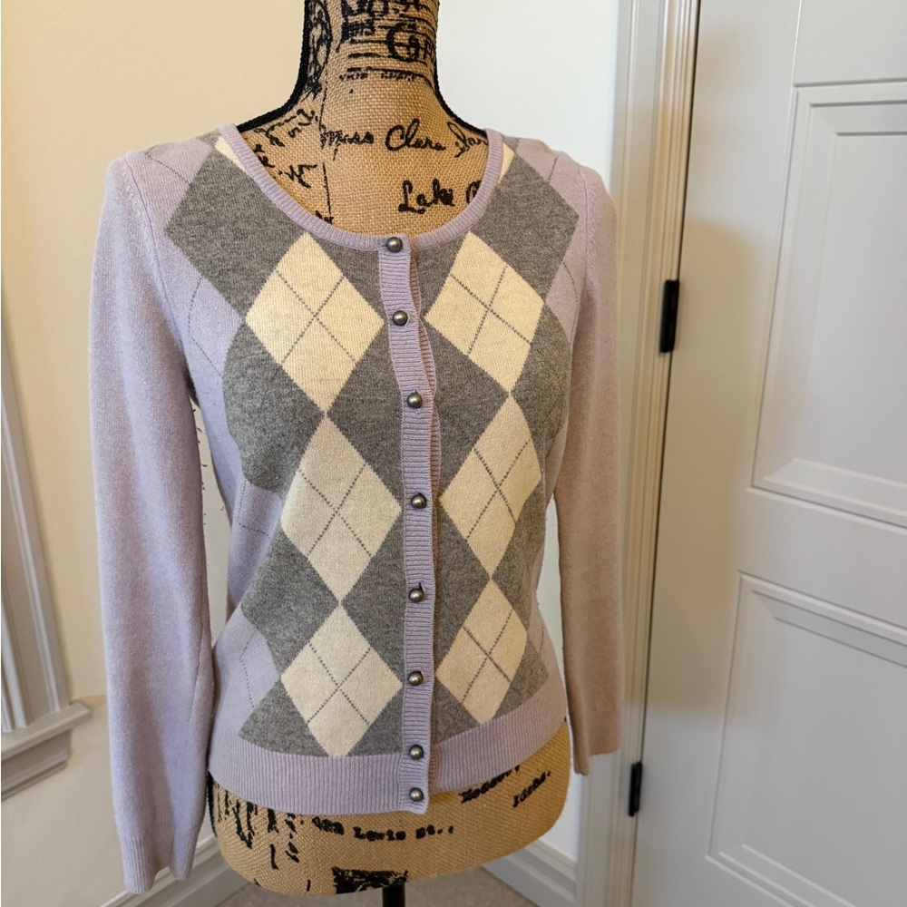 Talbots - Argyle Patterned Lavender and Gray Women's Sweater - Petite